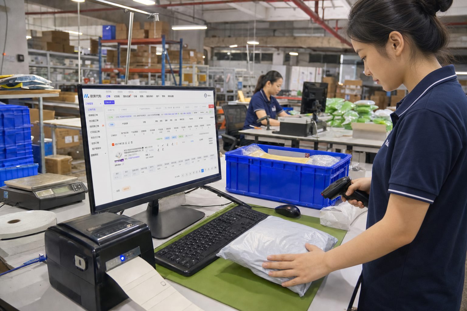 Greetbuy employee scanning a product and updating purchasing order records